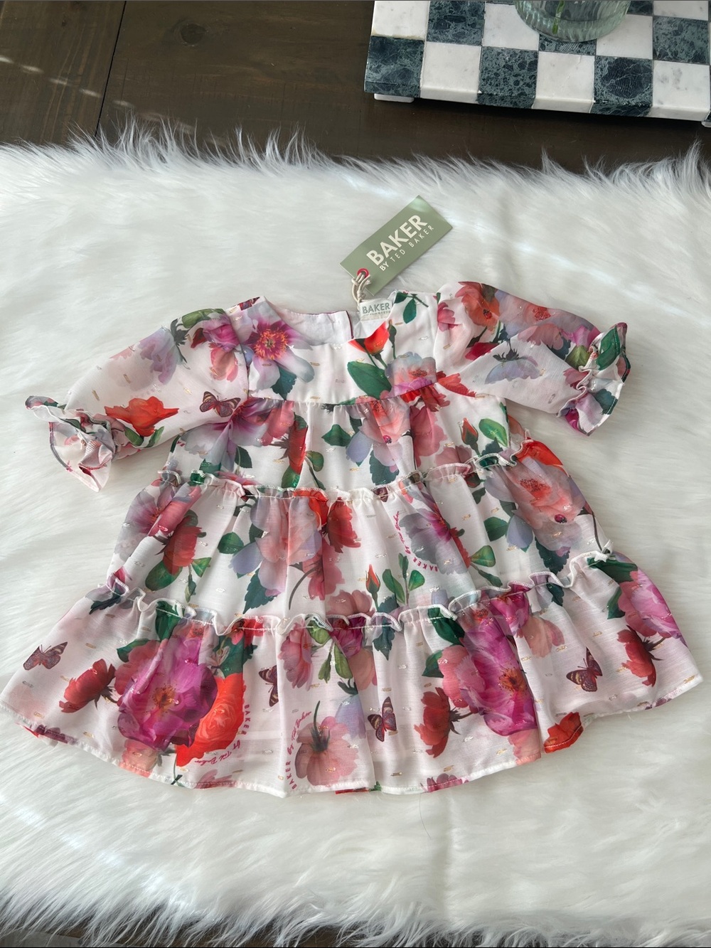 Baker by Ted Baker Pink Floral Tiered Baby Dress size 3-6 months